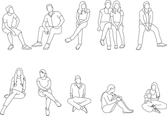 vector sketch illustration silhouette design image of students and workers in sitting position  