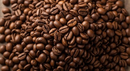 Fototapeta premium Aromatic Roasted Coffee Beans Pile Background Texture.