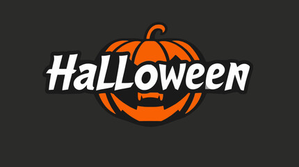 A Halloween-themed logo featuring an orange pumpkin with a carved face and the word "Halloween" in white text.