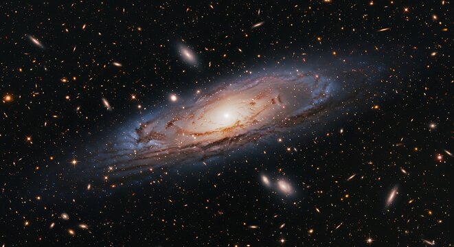 A Majestic Spiral Galaxy Tilts Gracefully in a Deep Field Teeming with Distant Worlds. - Powered by Adobe