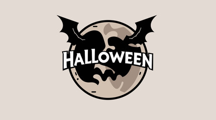 A spooky Halloween logo featuring a bat silhouette, moon, and festive lettering.