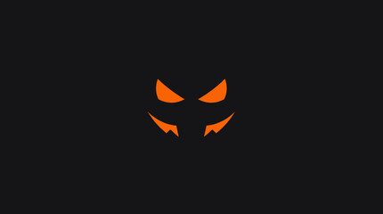 Minimalist graphic of a stylized, glowing orange face with pointed features against a dark gray background.