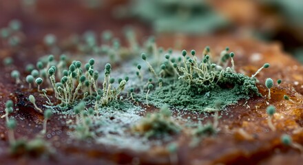 Close-up of mold growing on food: Texture and detail of fungal growth.