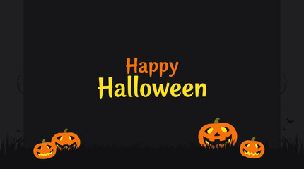 A festive Halloween graphic featuring orange pumpkins and the greeting 