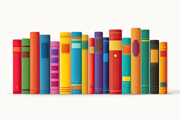 A row of colorful, stylized books stands against a clean white backdrop, suggesting knowledge