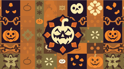 Obraz premium A festive Halloween-themed illustration featuring various pumpkin designs and decorative patterns.