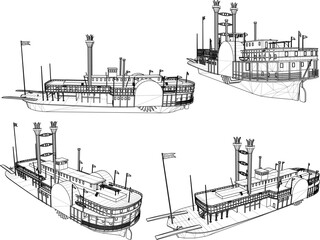Obraz premium vector sketch illustration silhouette design of cruise ferry ship for world travel 