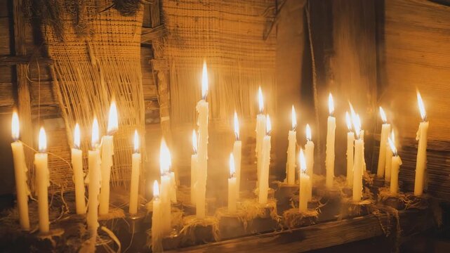 Burning candles creating a warm and spiritual atmosphere