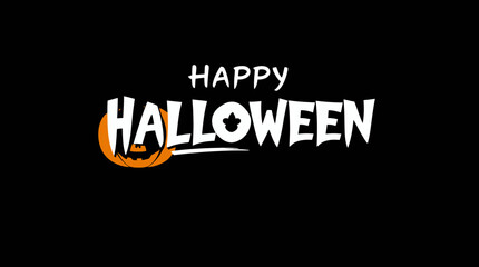 A festive Halloween greeting with stylized text and a carved pumpkin illustration against a black background.