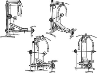 vector sketch illustration silhouette design of fitness machine sport fitness in gym center  