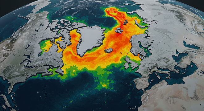 Arctic Ocean Data Visualization on Earth Globe. Environmental Science, Climate Change, Oceanography, and Global Warming