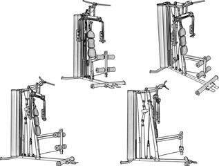 vector sketch illustration silhouette design of fitness machine sport fitness in gym center  