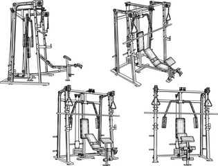 vector sketch illustration silhouette design of fitness machine sport fitness in gym center  