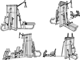 vector sketch illustration silhouette design of fitness machine sport fitness in gym center  
