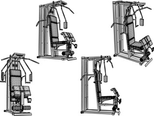 vector sketch illustration silhouette design of fitness machine sport fitness in gym center 