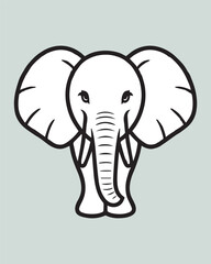 Fototapeta premium Clean, black and white line art drawing of a baby elephant standing and facing forward. Excellent as a coloring page or for tattoo design and minimalist prints