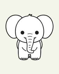 Fototapeta premium An extremely cute, chibi-style illustration of a baby elephant with large eyes and a friendly expression. Perfect for kawaii merchandise, stickers, children's books, or sweet, lovable character design