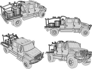vector sketch illustration silhouette design of offroad car vehicle with big tires for tracking in nature  