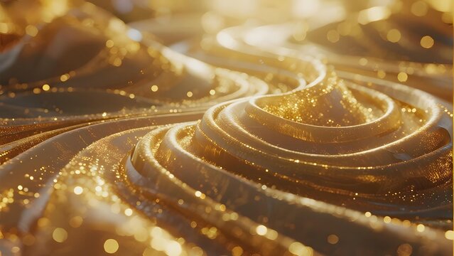 Golden swirling patterns with glittering particles and soft light reflections