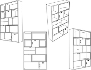 vector sketch illustration wardrobe design modern minimalist furniture shelf for home interior living room 