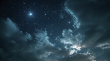 Obraz premium Dramatic Night Sky with Clouds and Stars for Halloween