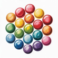 Vibrant Watercolor Illustration of Colorful Spheres Arranged in a Circle on a Bright Background