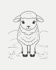 A slightly rougher, sketchy outline illustration of a young lamb standing. This casual style adds a handmade feel, perfect for rustic designs, personalized crafts, or a friendly