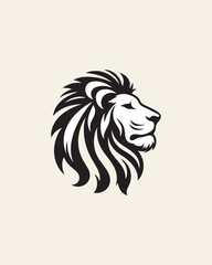 A majestic and strong black and white vector logo showing a lion's head in a side profile. The powerful mane and regal expression are perfect for luxury branding