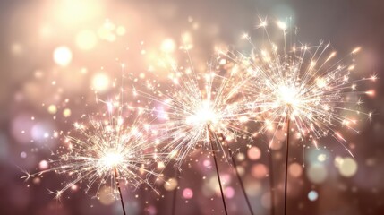 Fototapeta premium Sparkling fireworks creating a festive atmosphere with bright shimmering lights and colorful bokeh in the background celebrating a joyful moment