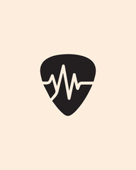 A bold, black vector logo featuring a sharp heartbeat or EKG pulse line placed over the shape of a guitar pick