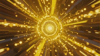 Golden light burst with radiant particles and glowing rings creating a tunnel effect
