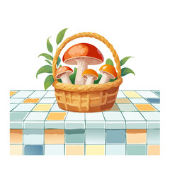 カゴに入ったキノコのイラスト