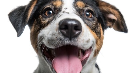 Close-up portrait of a cute young Jack Russell Terrier puppy isolated on a white background