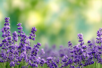 Naklejka premium Close-up of vibrant lavender flowers with a blurred, green and yellow background