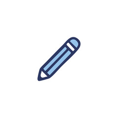 Obraz premium Blue pencil icon with dark outlines on white background