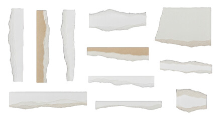 Ripped torn paper edges isolated, clipping path on black background