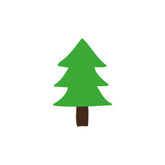 Simple Illustrated Green Christmas Tree Isolated on White Background