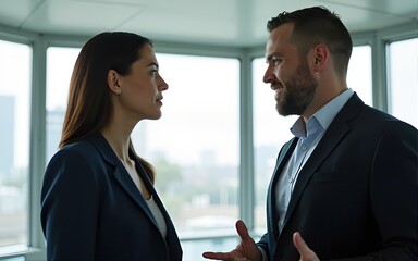 Businessman and businesswoman talking. High quality