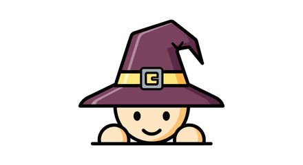 cute witch illustration whimsical character with classic pointed hat peeking cheerfully perfect for Halloween greeting cards  childrens designs