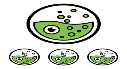mad scientist concoction with an eye floating in bubbling green liquid inside a round bottom flask spooky science concept science blog graphic.
