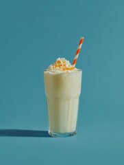 Refreshing creamy milkshake with whipped cream straw and vibrant presentation perfect for summer dessert and beverage enthusiasts in modern cafes