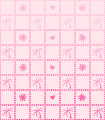 Feminine Pattern with Palm Trees, Hearts, and Sun