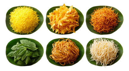 Colorful Assortment of Food Ingredients on Green Leaves with Transparent Background