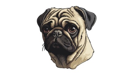Cute Pug Dog Flat Icon Illustration on White Background - 1