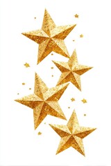 Glittering golden stars of various sizes cascade diagonally against a stark white backdrop