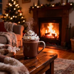 벽난로앞_따뜻한_핫초코와_크리스마스_거실풍경