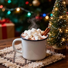 마시멜로듬뿍올린핫초코와크리스마스트리