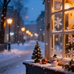 창가에서바라본크리스마스눈내리는겨울거리