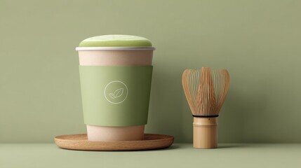 Crafting a refreshing matcha latte cozy kitchen beverage photography serene atmosphere close-up perspective mindful preparation