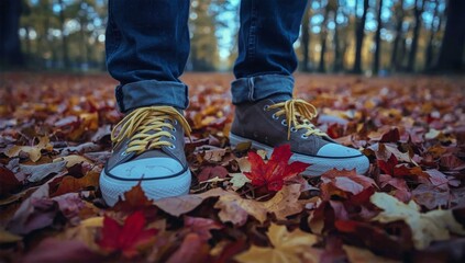 Walking Through Vibrant Autumn Leaves